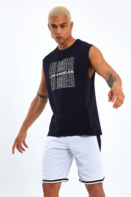 Süperlife Erkek Bisiklet Yaka Regular Fit  Los Angeles Baskılı Tişort SPR22TS123