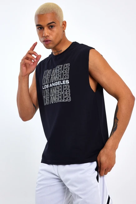 Süperlife Erkek Bisiklet Yaka Regular Fit  Los Angeles Baskılı Tişort SPR22TS123