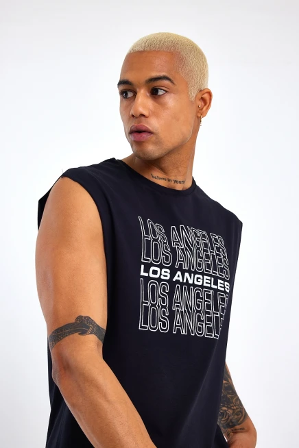 Süperlife Erkek Bisiklet Yaka Regular Fit  Los Angeles Baskılı Tişort SPR22TS123