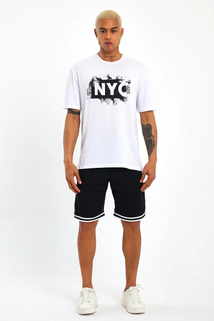 Süperlife Erkek Bisiklet Yaka Regular Fit NYC Baskılı Tişort SPR22TS114