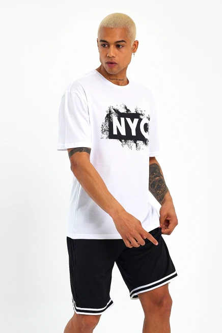 Süperlife Erkek Bisiklet Yaka Regular Fit NYC Baskılı Tişort SPR22TS114