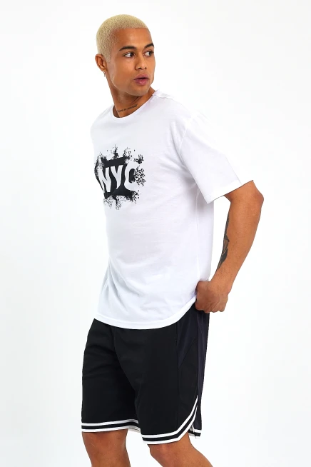 Süperlife Erkek Bisiklet Yaka Regular Fit NYC Baskılı Tişort SPR22TS114