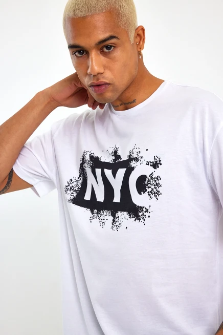 Süperlife Erkek Bisiklet Yaka Regular Fit NYC Baskılı Tişort SPR22TS114