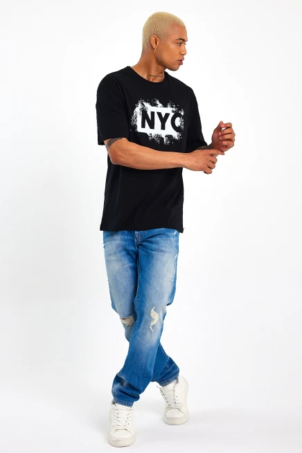 Süperlife Erkek Bisiklet Yaka Regular Fit NYC Baskılı Tişort SPR22TS114