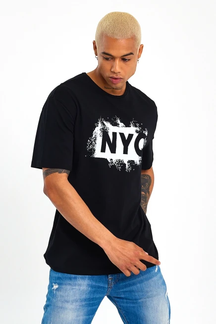 Süperlife Erkek Bisiklet Yaka Regular Fit NYC Baskılı Tişort SPR22TS114