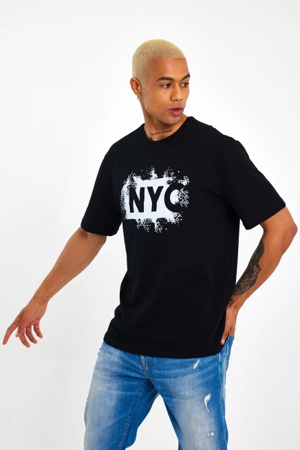 Süperlife Erkek Bisiklet Yaka Regular Fit NYC Baskılı Tişort SPR22TS114