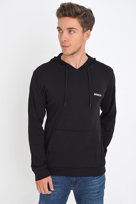 Süperlife Kapşonlu Uzun Kollu Baskılı Dar Kalıp İnce Erkek Sweatshirt 2019K26