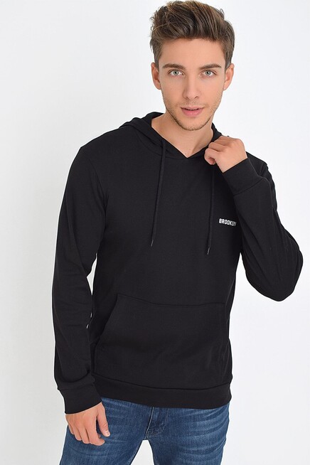 Süperlife Kapşonlu Uzun Kollu Baskılı Dar Kalıp İnce Erkek Sweatshirt 2019K26