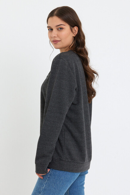 Süperlife Kadın Bisiklet Yaka Oversize Fit Brooklyn Baskılı İnce Sweatshirt SPR23SWK330