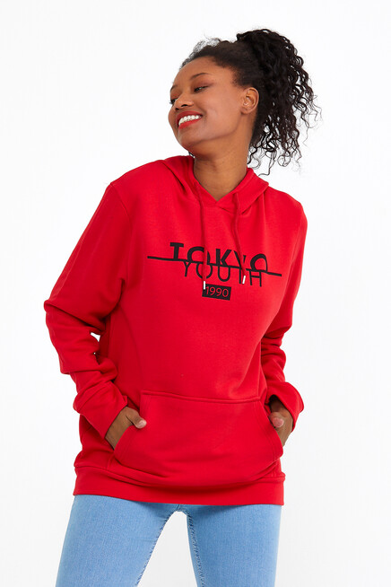 Süperlife Kadın Kapşonlu Regular Fit Tokya Baskılı İnce Sweatshirt SPR22SWK164