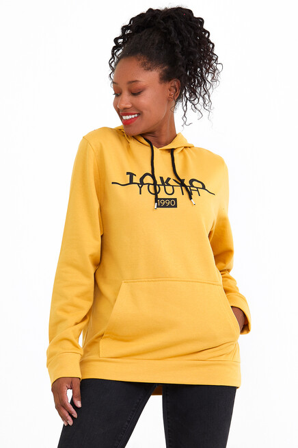 Süperlife Kadın Kapşonlu Regular Fit Tokya Baskılı İnce Sweatshirt SPR22SWK164