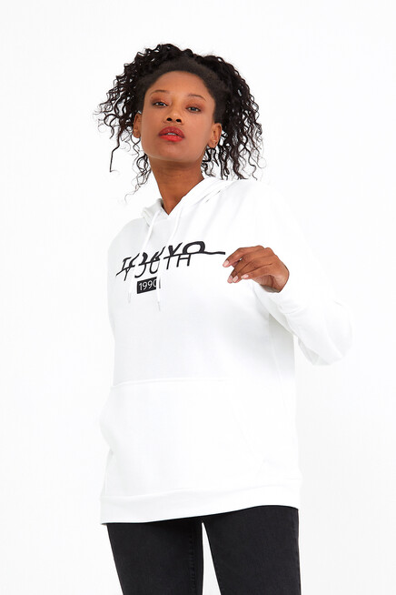 Süperlife Kadın Kapşonlu Regular Fit Tokya Baskılı İnce Sweatshirt SPR22SWK164