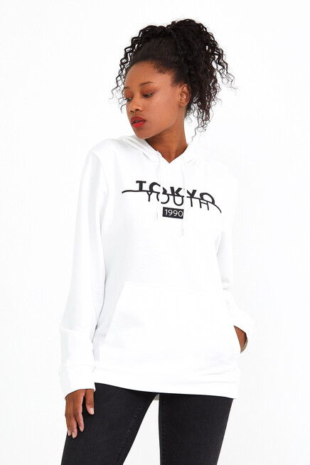 Süperlife Kadın Kapşonlu Regular Fit Tokya Baskılı İnce Sweatshirt SPR22SWK164