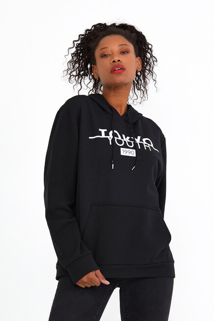 Süperlife Kadın Kapşonlu Regular Fit Tokya Baskılı İnce Sweatshirt SPR22SWK164