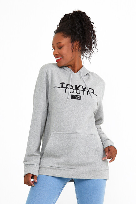 Süperlife Kadın Kapşonlu Regular Fit Tokya Baskılı İnce Sweatshirt SPR22SWK164