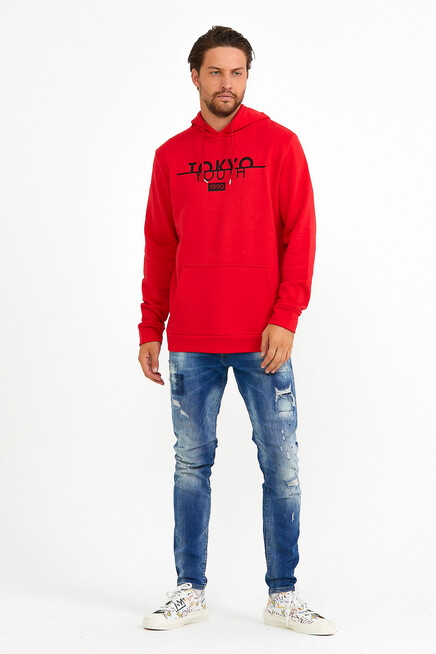 Süperlife Erkek Kapşonlu Regular Fit Tokyo Baskılı İnce Sweatshirt SPR22SW164