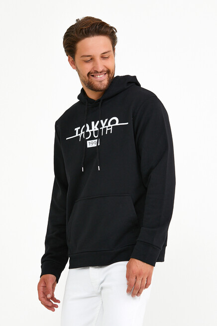 Süperlife Erkek Kapşonlu Regular Fit Tokyo Baskılı İnce Sweatshirt SPR22SW164