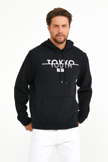 Süperlife Erkek Kapşonlu Regular Fit Tokyo Baskılı İnce Sweatshirt SPR22SW164