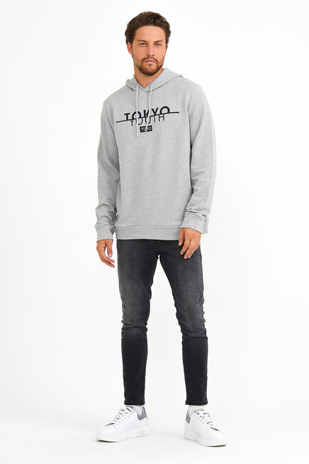 Süperlife Erkek Kapşonlu Regular Fit Tokyo Baskılı İnce Sweatshirt SPR22SW164