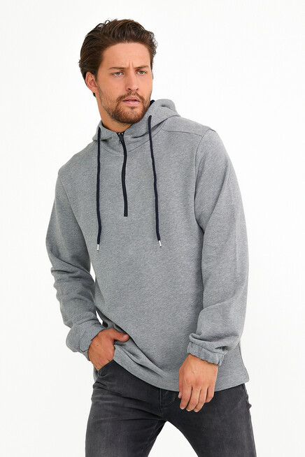Süperlife Erkek Kapşonlu Regular Fit Yarım Fermuarlı İnce Sweatshirt SPR22SW170