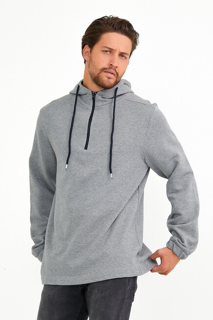 Süperlife Erkek Kapşonlu Regular Fit Yarım Fermuarlı İnce Sweatshirt SPR22SW170