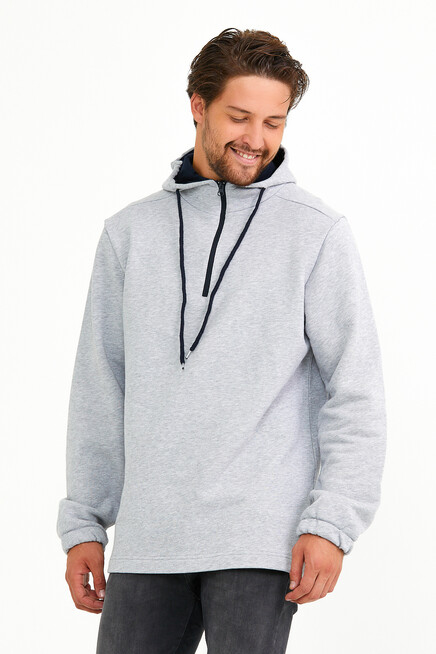 Süperlife Erkek Kapşonlu Regular Fit Yarım Fermuarlı İnce Sweatshirt SPR22SW170