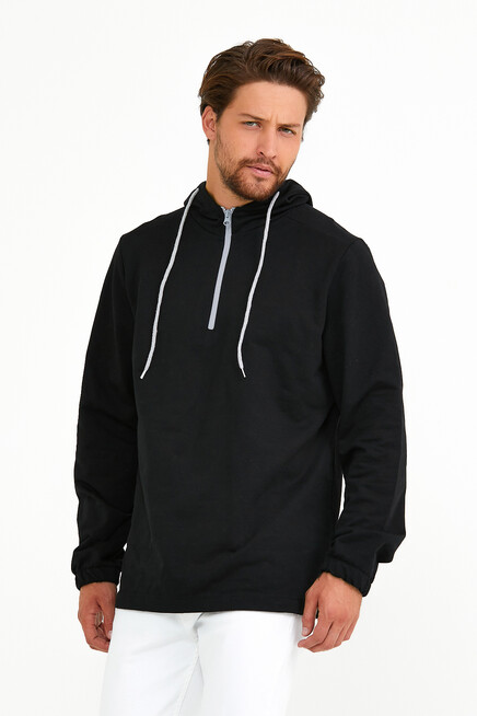 Süperlife Erkek Kapşonlu Regular Fit Yarım Fermuarlı İnce Sweatshirt SPR22SW170