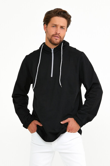 Süperlife Erkek Kapşonlu Regular Fit Yarım Fermuarlı İnce Sweatshirt SPR22SW170