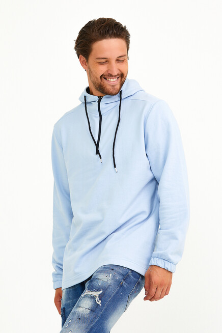 Süperlife Erkek Kapşonlu Regular Fit Yarım Fermuarlı İnce Sweatshirt SPR22SW170