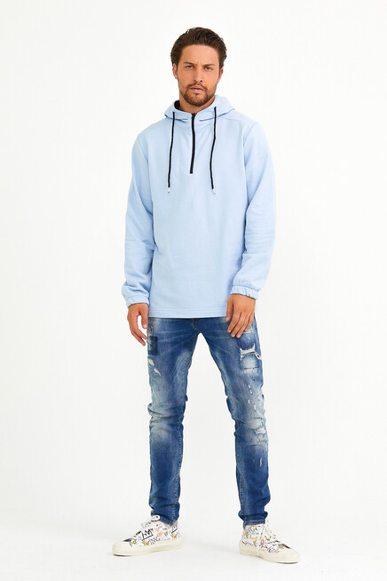 Süperlife Erkek Kapşonlu Regular Fit Yarım Fermuarlı İnce Sweatshirt SPR22SW170