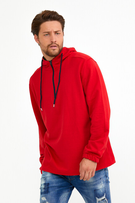 Süperlife Erkek Kapşonlu Regular Fit Yarım Fermuarlı İnce Sweatshirt SPR22SW170