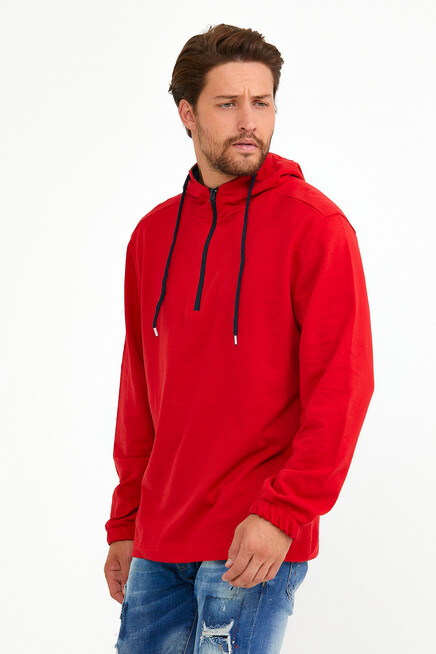 Süperlife Erkek Kapşonlu Regular Fit Yarım Fermuarlı İnce Sweatshirt SPR22SW170