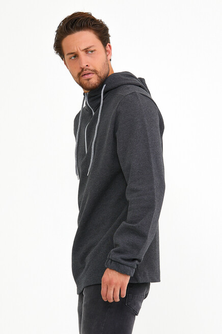 Süperlife Erkek Kapşonlu Regular Fit Yarım Fermuarlı İnce Sweatshirt SPR22SW170