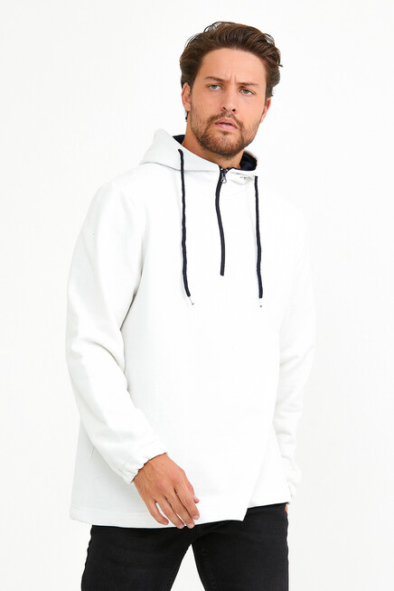 Süperlife Erkek Kapşonlu Regular Fit Yarım Fermuarlı İnce Sweatshirt SPR22SW170
