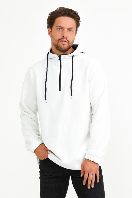 Süperlife Erkek Kapşonlu Regular Fit Yarım Fermuarlı İnce Sweatshirt SPR22SW170