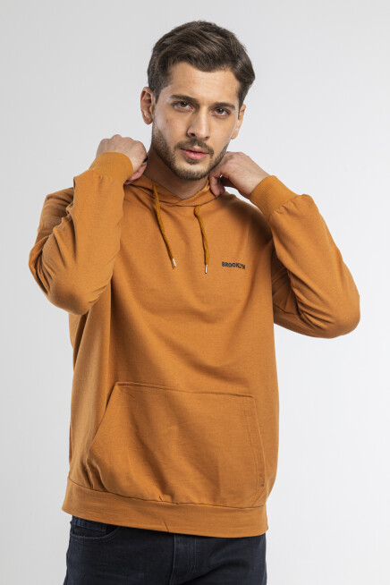 Süperlife Kapşonlu Uzun Kollu Baskılı Dar Kalıp İnce Erkek Sweatshirt SPR 2019K61