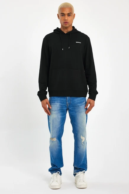 Süperlife Kapşonlu Uzun Kollu Baskılı Dar Kalıp İnce Erkek Sweatshirt SPR 2019K61
