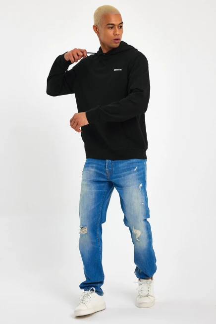 Süperlife Kapşonlu Uzun Kollu Baskılı Dar Kalıp İnce Erkek Sweatshirt SPR 2019K61