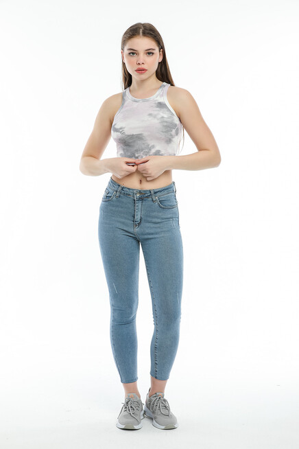 Süperlife Kadın Crop Örme Arkası Yüksek Yaka Slim Fit  Atlet-Tişort SPR21Y11