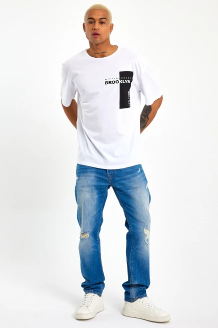 Süperlife Erkek Bisiklet Yaka Slim Fit Baskılı Tişort SPR21Y21 