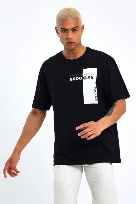 Süperlife Erkek Bisiklet Yaka Slim Fit Baskılı Tişort SPR21Y21 