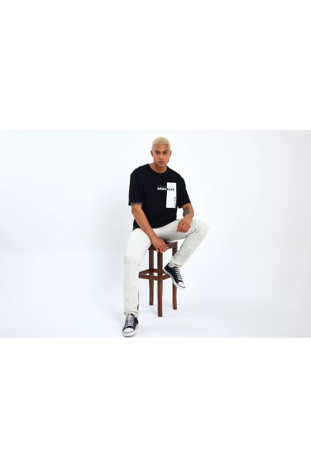 Süperlife Erkek Bisiklet Yaka Slim Fit Baskılı Tişort SPR21Y21 