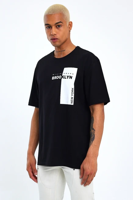 Süperlife Erkek Bisiklet Yaka Slim Fit Baskılı Tişort SPR21Y21 