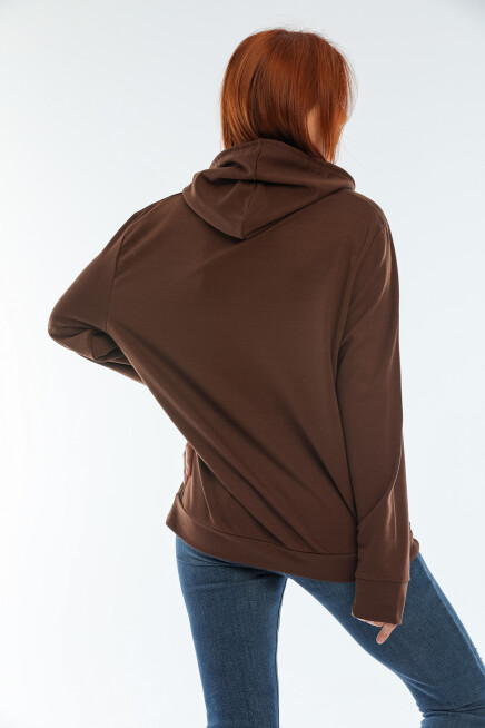 Süperlife Kadın Kapüşonlu Oversize Brooklyn Baskılı İnce Sweatshirt SPR22SWK161