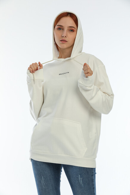 Süperlife Kadın Kapüşonlu Oversize Brooklyn Baskılı İnce Sweatshirt SPR22SWK161