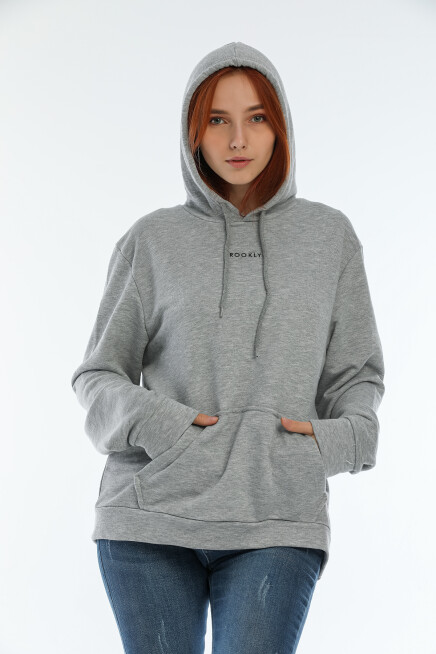 Süperlife Kadın Kapüşonlu Oversize Brooklyn Baskılı İnce Sweatshirt SPR22SWK161