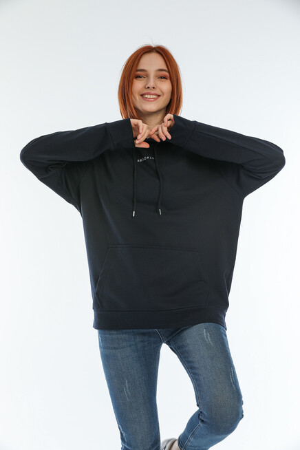 Süperlife Kadın Kapüşonlu Oversize Brooklyn Baskılı İnce Sweatshirt SPR22SWK161