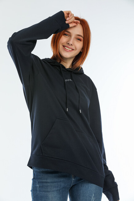 Süperlife Kadın Kapüşonlu Oversize Brooklyn Baskılı İnce Sweatshirt SPR22SWK161