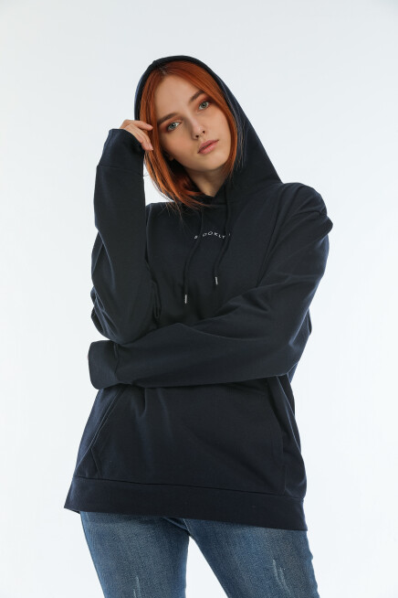 Süperlife Kadın Kapüşonlu Oversize Brooklyn Baskılı İnce Sweatshirt SPR22SWK161