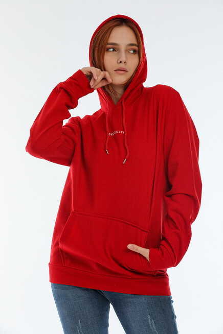 Süperlife Kadın Kapüşonlu Oversize Brooklyn Baskılı İnce Sweatshirt SPR22SWK161